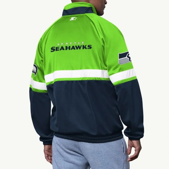 Seattle Seahawks Veteran Navy and Neon Green Track Jacket