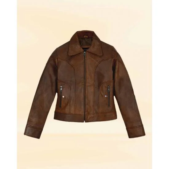 Selena Gomez Brown Leather Jacket