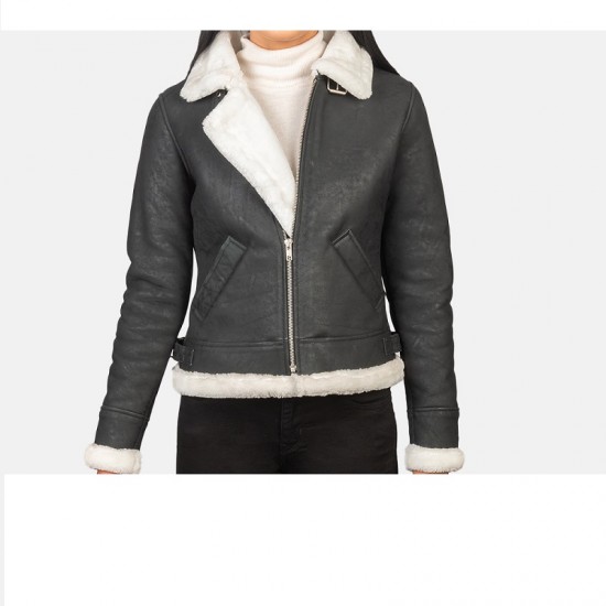 Sherilyn B-3 Black White Leather Bomber Jacket Sherilyn B-3 Black White Leather Bomber Jacket