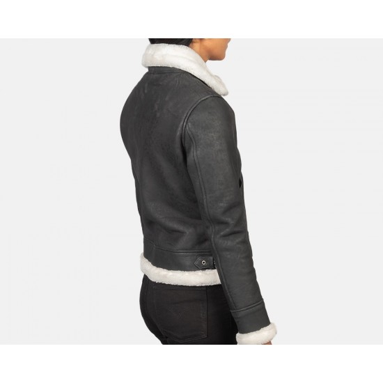 Sherilyn B-3 Black White Leather Bomber Jacket Sherilyn B-3 Black White Leather Bomber Jacket