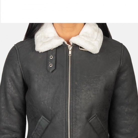 Sherilyn B-3 Black White Leather Bomber Jacket Sherilyn B-3 Black White Leather Bomber Jacket