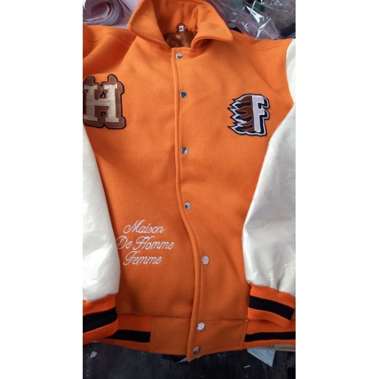 Sickboy Orange With White Varsity Jacket Sickboy Orange With White Varsity Jacket