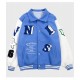 Skeleton Flocking Hip Hop Blue Letterman Jacket Skeleton Flocking Hip Hop Blue Letterman Jacket