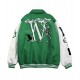 Skeleton Flocking Hip Hop Green Letterman Jacket Skeleton Flocking Hip Hop Green Letterman Jacket