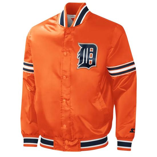 Slider Detroit Tigers Orange Varsity Satin Jacket Slider Detroit Tigers Orange Varsity Satin Jacket