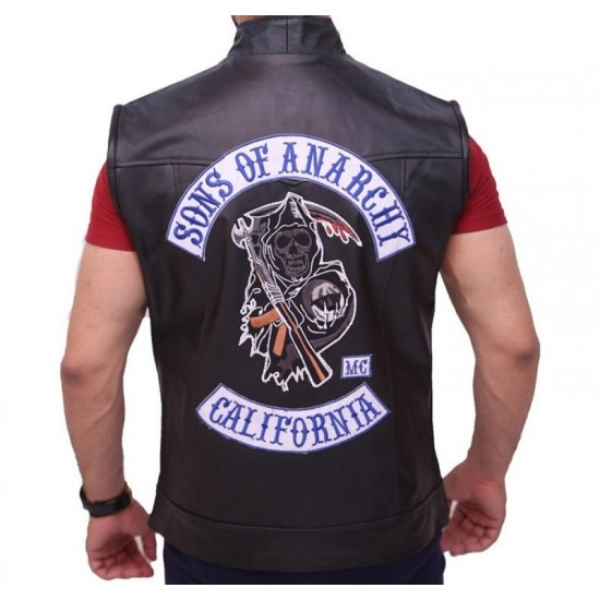 Sons Of Anarchy Motorcycle Biker Black Leather Vest Sons Of Anarchy Motorcycle Biker Black Leather Vest
