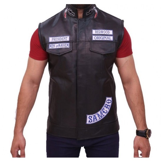 Sons Of Anarchy Motorcycle Biker Black Leather Vest Sons Of Anarchy Motorcycle Biker Black Leather Vest