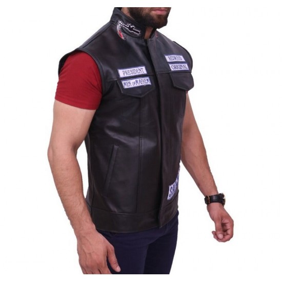 Sons Of Anarchy Motorcycle Biker Black Leather Vest Sons Of Anarchy Motorcycle Biker Black Leather Vest