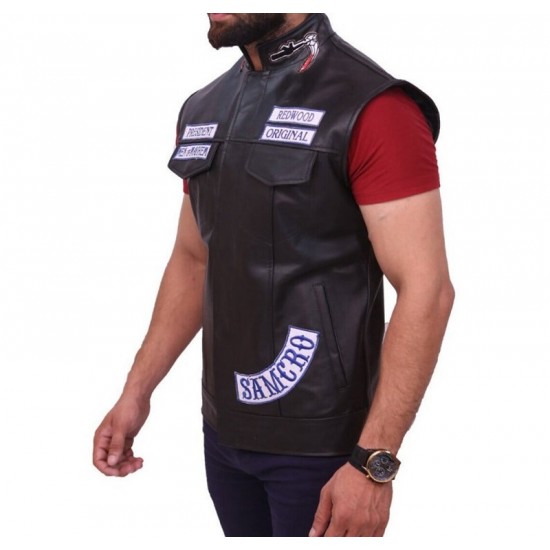 Sons Of Anarchy Motorcycle Biker Black Leather Vest Sons Of Anarchy Motorcycle Biker Black Leather Vest