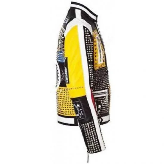 Spike Motorcycle Punk Rock World Studded Retro Multicolor Leather Jacket