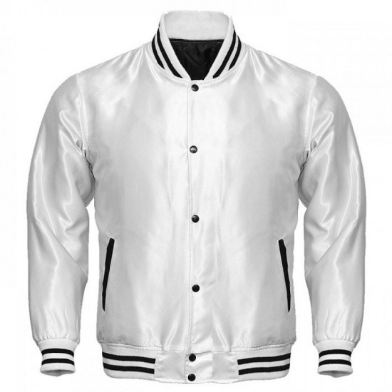 Sportswear Men's Jackets Supreme White Letterman Baseball Rib Knit Collar Satin Jacket Sportswear Men's Jackets Supreme White Letterman Baseball Rib Knit Collar Satin Jacket