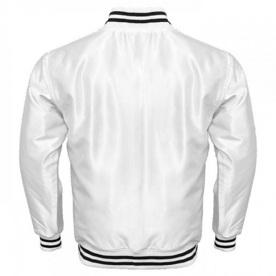 Sportswear Men's Jackets Supreme White Letterman Baseball Rib Knit Collar Satin Jacket Sportswear Men's Jackets Supreme White Letterman Baseball Rib Knit Collar Satin Jacket