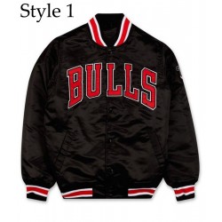 Starter Chicago Bulls Black Satin Bomber Jacket