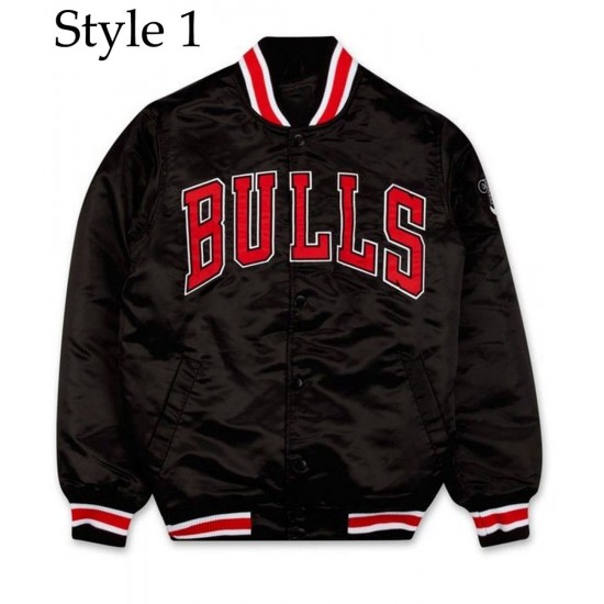 Starter Chicago Bulls Black Satin Bomber Jacket Starter Chicago Bulls Black Satin Bomber Jacket
