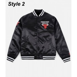 Starter Chicago Bulls Black Satin Bomber Jacket