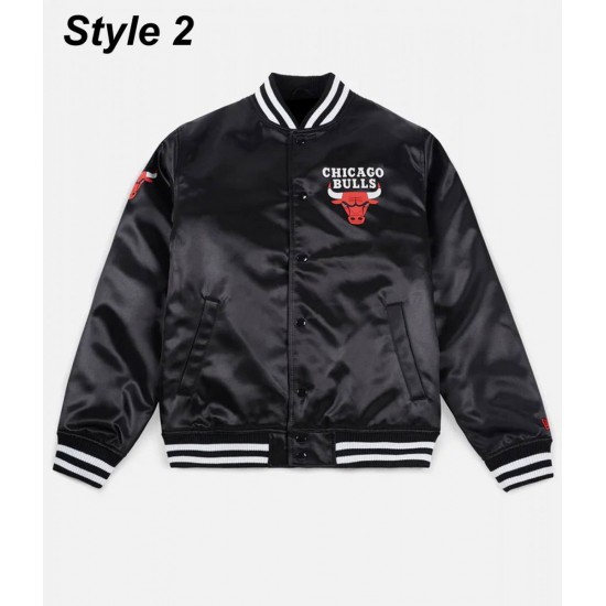 Starter Chicago Bulls Black Satin Bomber Jacket Starter Chicago Bulls Black Satin Bomber Jacket