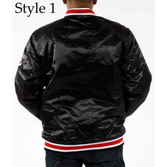 Starter Chicago Bulls Black Satin Bomber Jacket Starter Chicago Bulls Black Satin Bomber Jacket