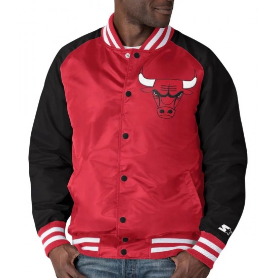Starter Chicago Bulls Red & Black Satin Varsity Jacket Starter Chicago Bulls Red & Black Satin Varsity Jacket