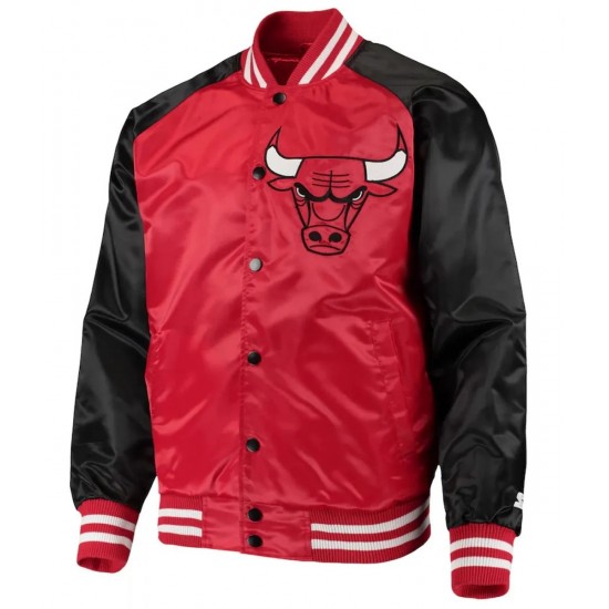 Starter Chicago Bulls Red & Black Satin Varsity Jacket Starter Chicago Bulls Red & Black Satin Varsity Jacket