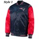 Starter Varsity New England Patriots Blue & Red Satin Jacket
