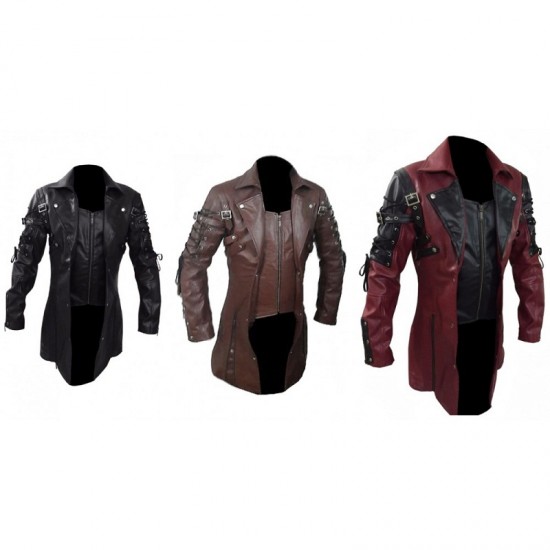 Steampunk Mens Gothic Leather Halloween Trench Coat Steampunk Mens Gothic Leather Halloween Trench Coat