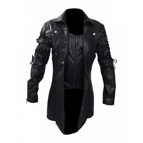 Steampunk Mens Gothic Leather Halloween Trench Coat Steampunk Mens Gothic Leather Halloween Trench Coat
