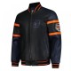 Striped Detroit Tigers Varsity Black & Navy Leather Jacket Striped Detroit Tigers Varsity Black & Navy Leather Jacket