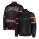 Striped Detroit Tigers Varsity Black & Navy Leather Jacket Striped Detroit Tigers Varsity Black & Navy Leather Jacket