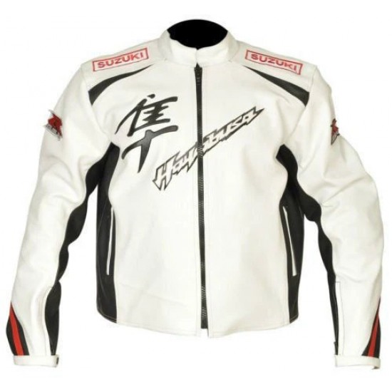 Suzuki Hayabusa Racing Motorcycle White Riding Leather Jacket Suzuki Hayabusa Racing Motorcycle White Riding Leather Jacket