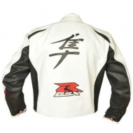 Suzuki Hayabusa Racing Motorcycle White Riding Leather Jacket