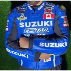 Suzuki Racing Blue Leather Biker Jacket