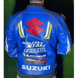 Suzuki Racing Blue Leather Biker Jacket