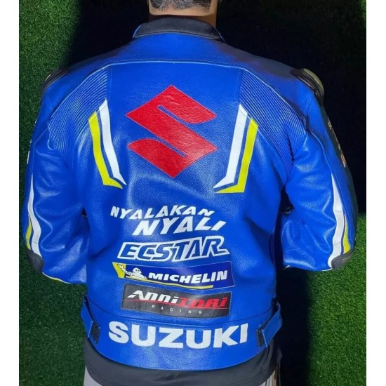 Suzuki Racing Blue Leather Biker Jacket