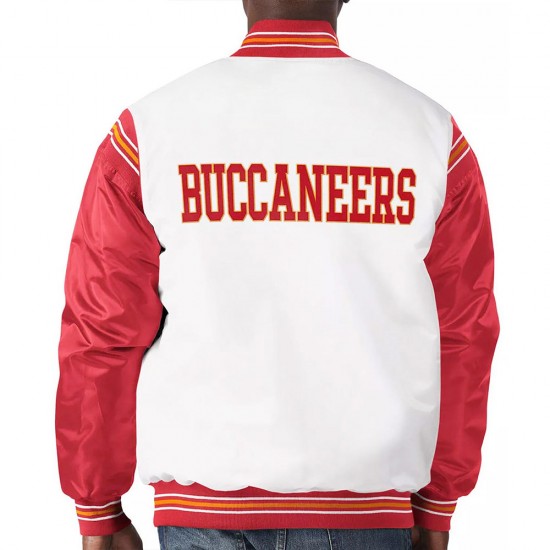 Tampa Bay Buccaneers Historic Renegade White Red Varsity Satin Jacket Tampa Bay Buccaneers Historic Renegade White Red Varsity Satin Jacket