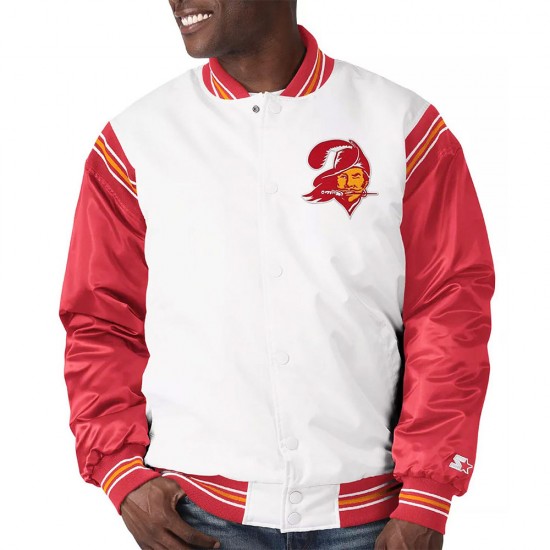 Tampa Bay Buccaneers Historic Renegade White Red Varsity Satin Jacket Tampa Bay Buccaneers Historic Renegade White Red Varsity Satin Jacket