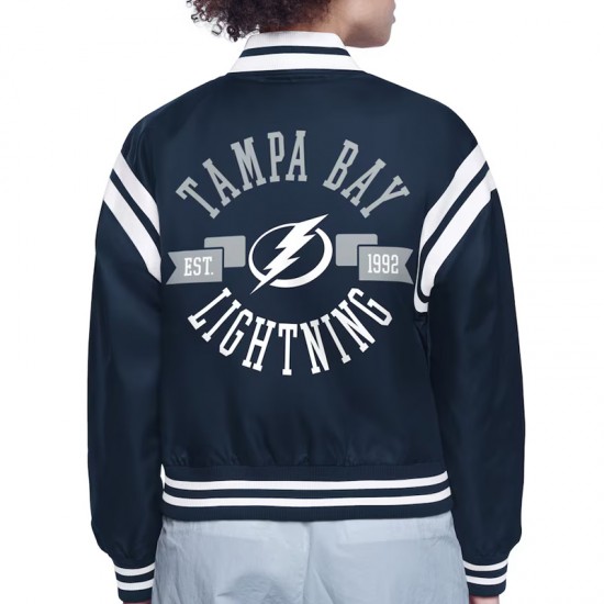 Tampa Bay Lightning Printed Logo Varsity Satin Jacket Tampa Bay Lightning Printed Logo Varsity Satin Jacket