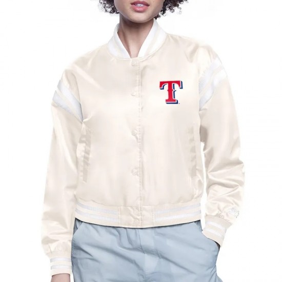 Texas Rangers Printed Logo Varsity Satin Jacket Texas Rangers Printed Logo Varsity Satin Jacket