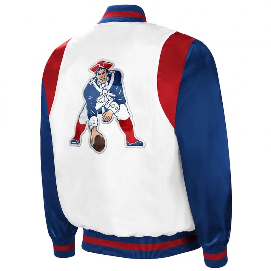 The All-American New England Patriots White/Royal Satin Jacket The All-American New England Patriots White/Royal Satin Jacket