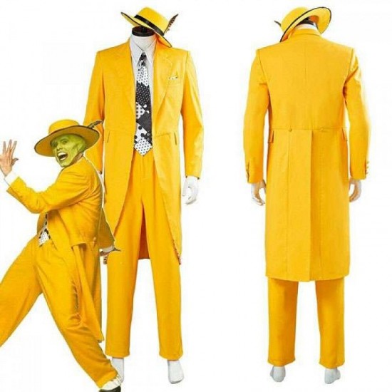 The Mask Jim Carrey Cosplay Costume Yellow Suit Men Uniform Halloween Outfit The Mask Jim Carrey Cosplay Costume Yellow Suit Men Uniform Halloween Outfit
