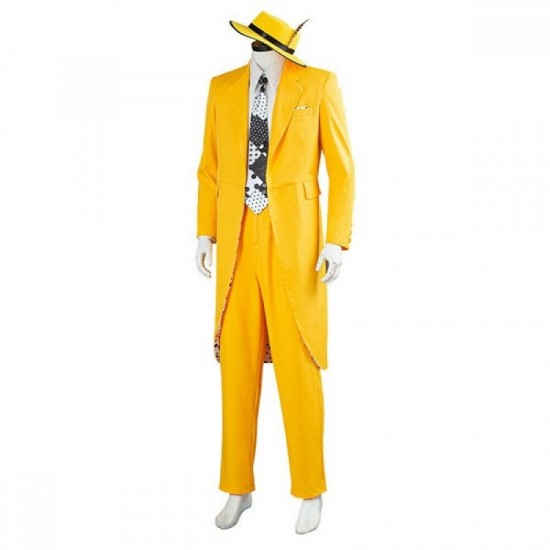The Mask Jim Carrey Cosplay Costume Yellow Suit Men Uniform Halloween Outfit The Mask Jim Carrey Cosplay Costume Yellow Suit Men Uniform Halloween Outfit