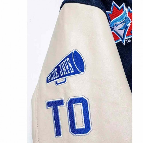Toronto Blue Jays Patch Navy and Cream Letterman Jacket