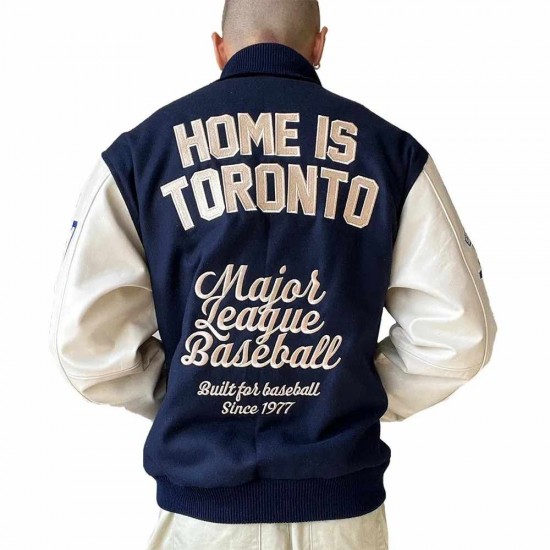 Toronto Blue Jays Patch Navy and Cream Letterman Jacket