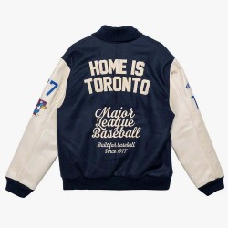 Toronto Blue Jays Patch Navy and Cream Letterman Jacket