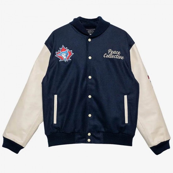 Toronto Blue Jays Patch Navy and Cream Letterman Jacket