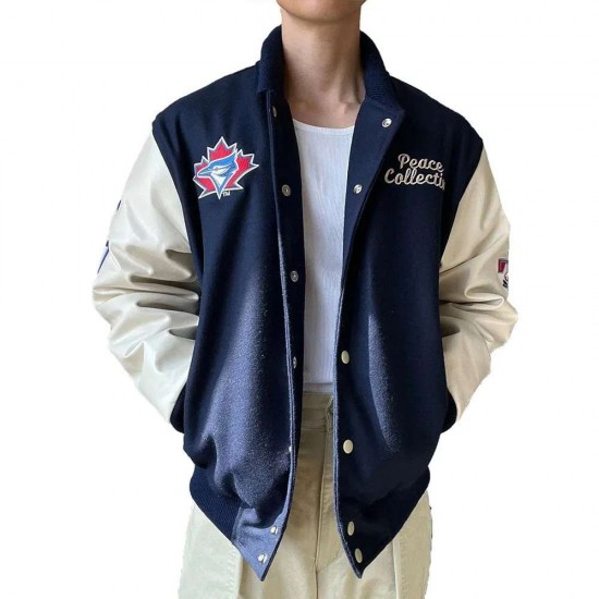 Toronto Blue Jays Patch Navy and Cream Letterman Jacket