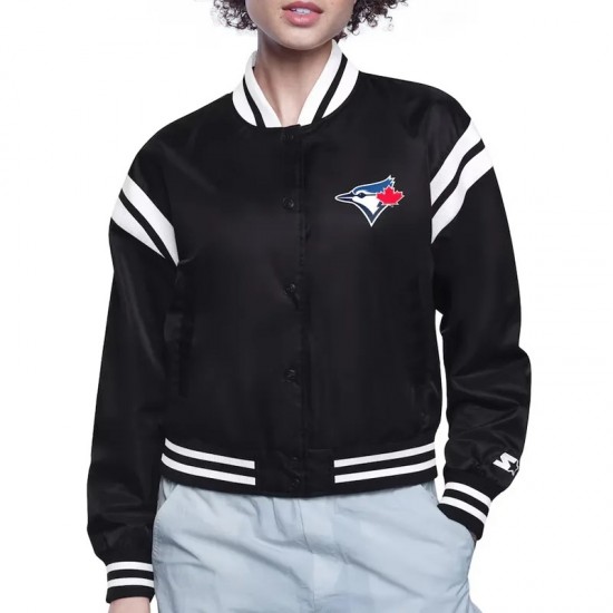 Toronto Blue Jays Printed Logo Varsity Satin Jacket Toronto Blue Jays Printed Logo Varsity Satin Jacket