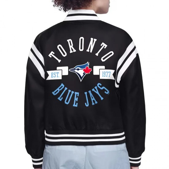 Toronto Blue Jays Printed Logo Varsity Satin Jacket Toronto Blue Jays Printed Logo Varsity Satin Jacket