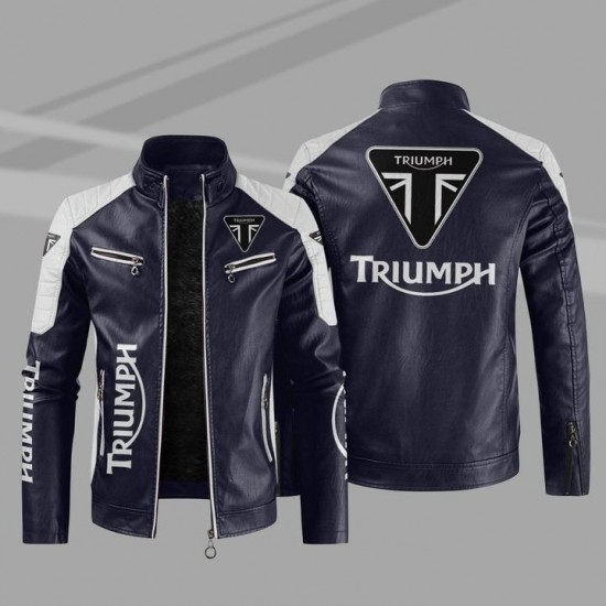 Triumph Blue and White Leather Jacket Triumph Blue and White Leather Jacket