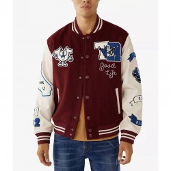 True Religion Spliced Maroon Varsity Jacket