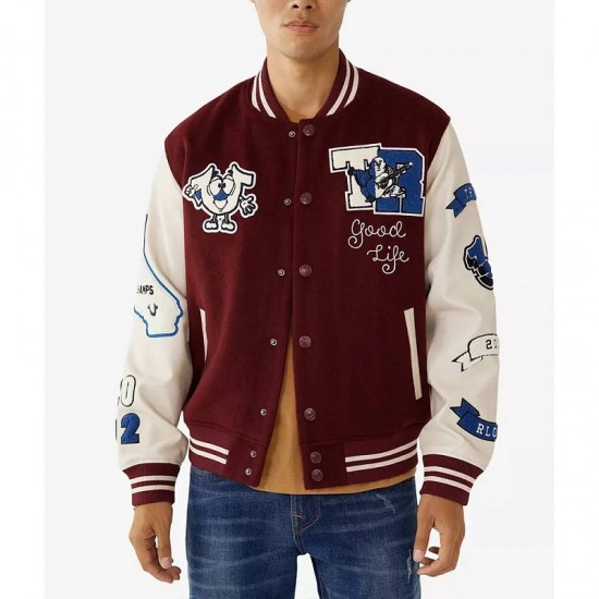 True Religion Spliced Maroon Varsity Jacket True Religion Spliced Maroon Varsity Jacket